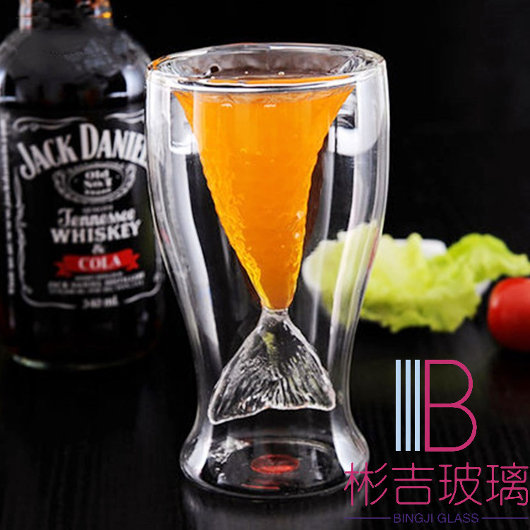 Fashion Creative Glass Cocktail Glass Personality Mermaid Tail Glass Red Wine Glass Cocktail Glass Double Heat-resistant Water Glass