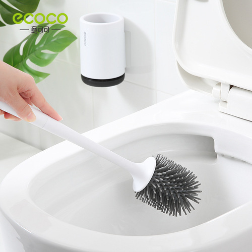 Icoco long-handled toilet brush household brush without dead corners wall-mounted punch-free base soft-bristled round head cleaning brush