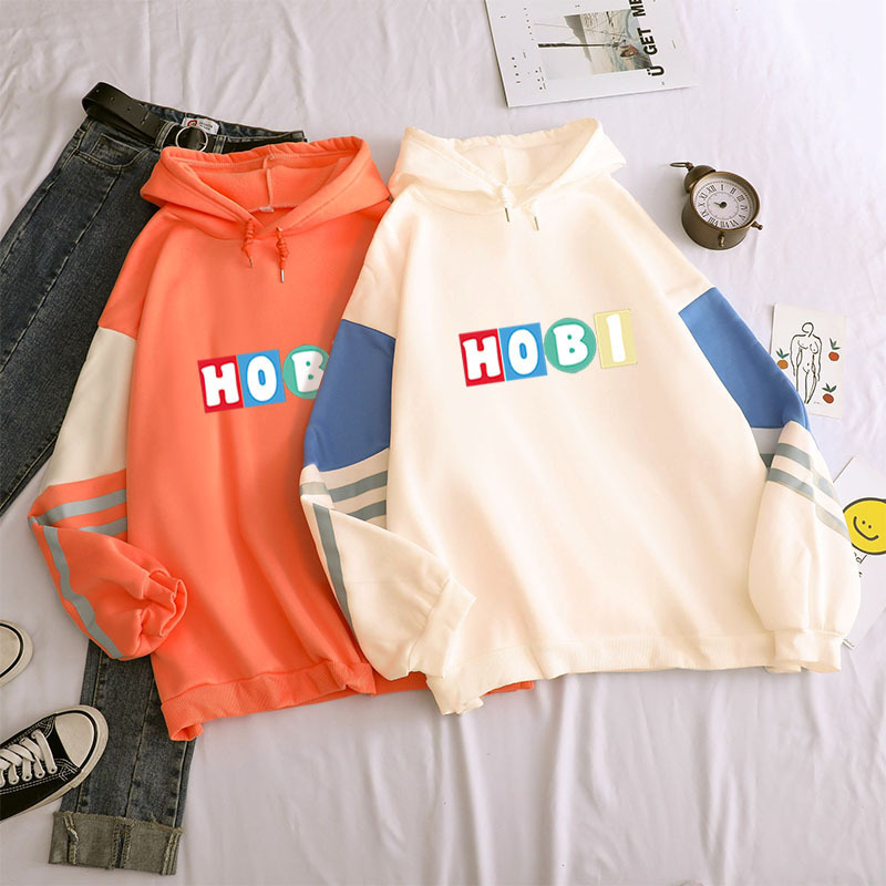 New color matching contrast color sweatshirt color HOBI plus velvet padded personality hoodie hoodie hoodie