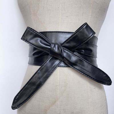 Black pu leather Wide waistband women's ribbon bow skirt bandage sahes for evening dresses dance skirts