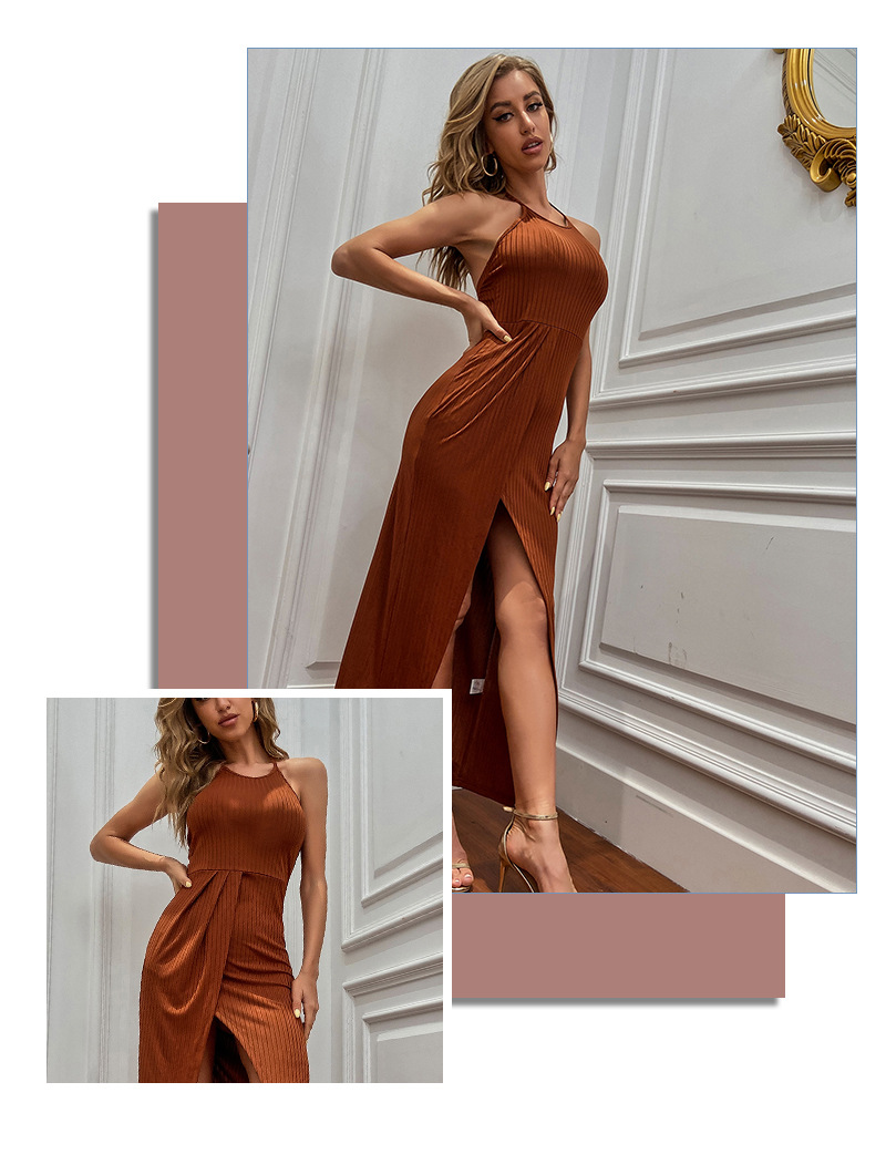 round neck solid color self-cultivation split knit dress wholesale women clothing Nihaostyles NSYSQ71536