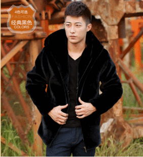2020 spring men's boutique fur faux mink velvet coat short zipper hooded Boss Black casual overcoat