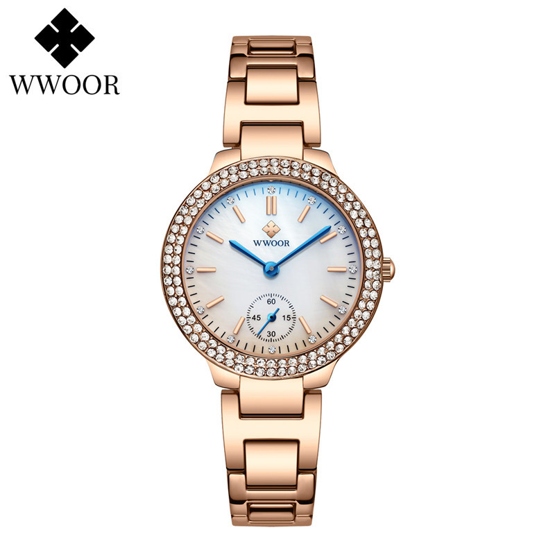 WWOOR que sostiene el amor nuevo reloj de cuarzo ocasional de las mujeres calendario impermeable rhinestone estudiante tendencia tazón reloj 8854