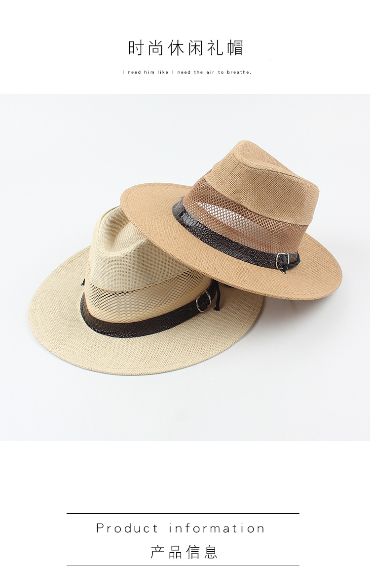 Hat Men's Summer Leisure Sun Hat Middle-aged And Elderly Mesh Breathable Sunscreen Jazz Hat Outdoor Leisure Straw Hat  Wholesale Nihaojewelry display picture 1