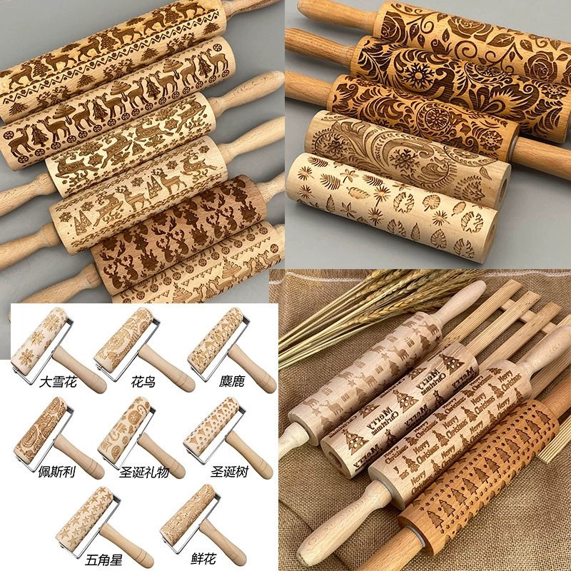 Рождественская Скалка с лазерной гравировкой тисненая Скалка животное печатное печенье Скалка производители оптом