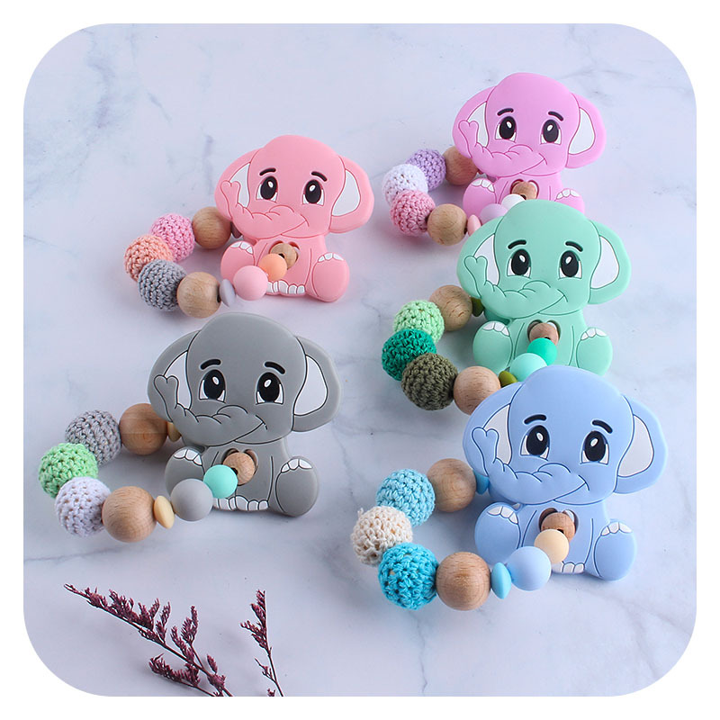 Bebé DIY creativo de haya animal de dibujos animados juguete mordedor pulsera nueva silicona elefante dientes molienda juguete