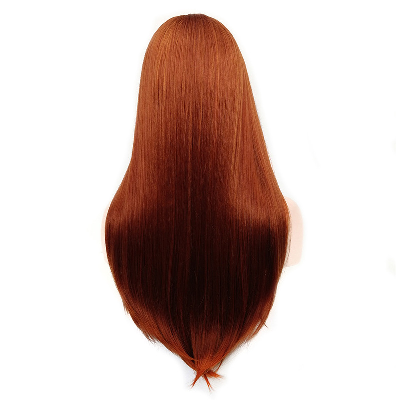 Cross-Border European and American Foreign Trade Wig Chemical Fiber Long Straight Hair Women's Straight Hair Red Rose Net Wig Wig Headgear