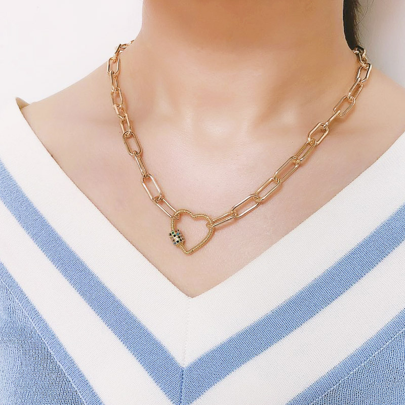 Fashion Stainless Steel  Hip-hop Style Peach Heart Copper Short Necklace Pendant Sweater Chain display picture 8