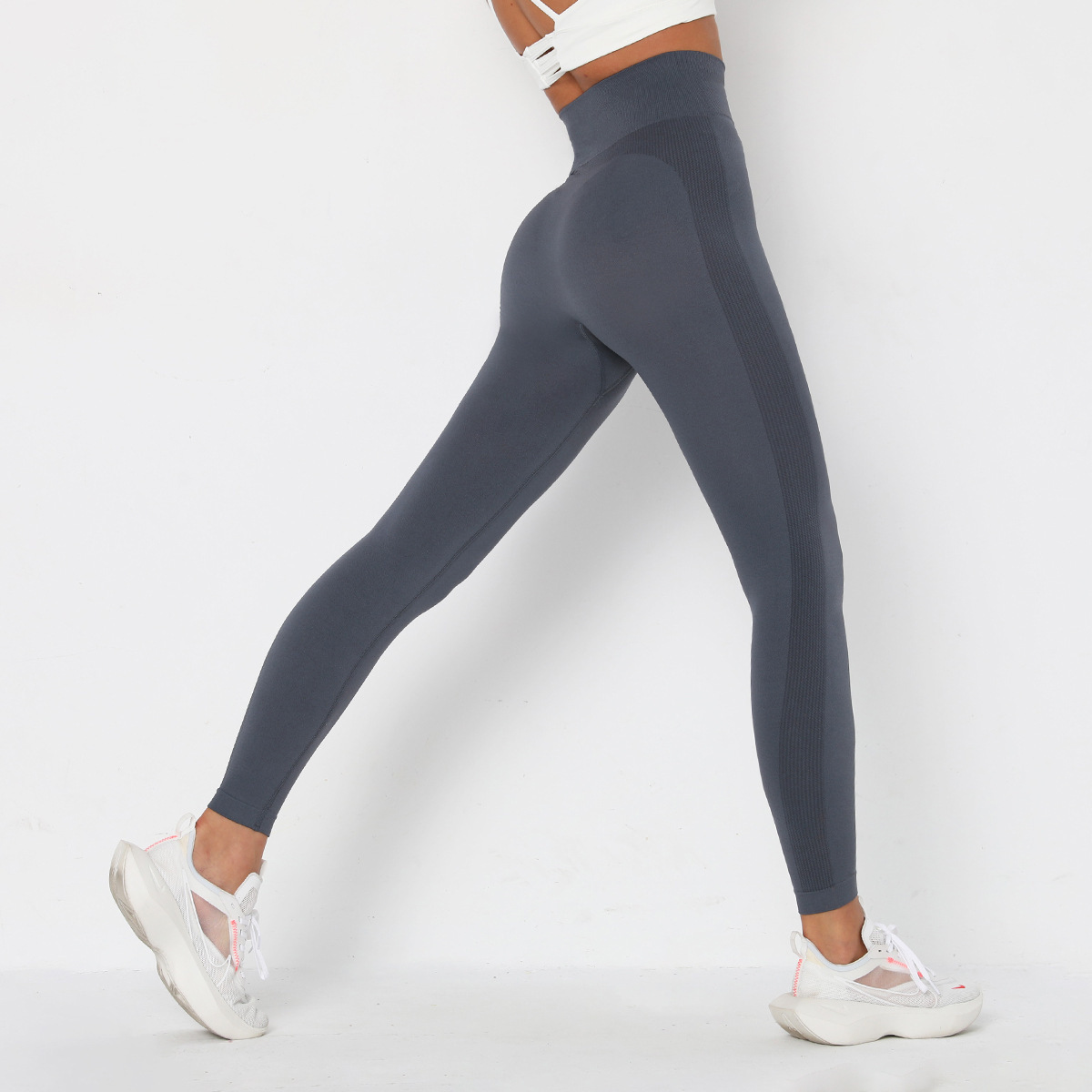 Pantalones de fitness ajustados de cintura alta de punto sin costuras NSLX9024