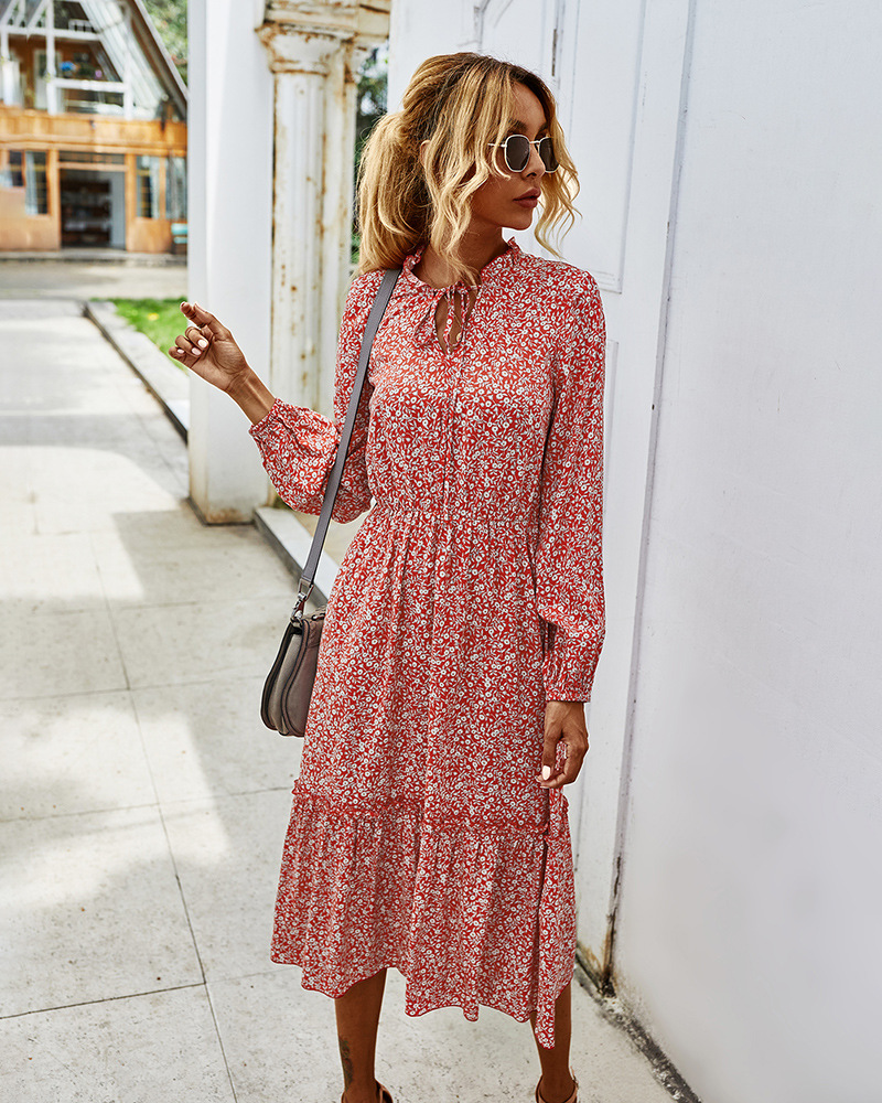 Falda floral de manga larga con cintura de otoño e invierno para mujer AL POR MAYOR NSKA285