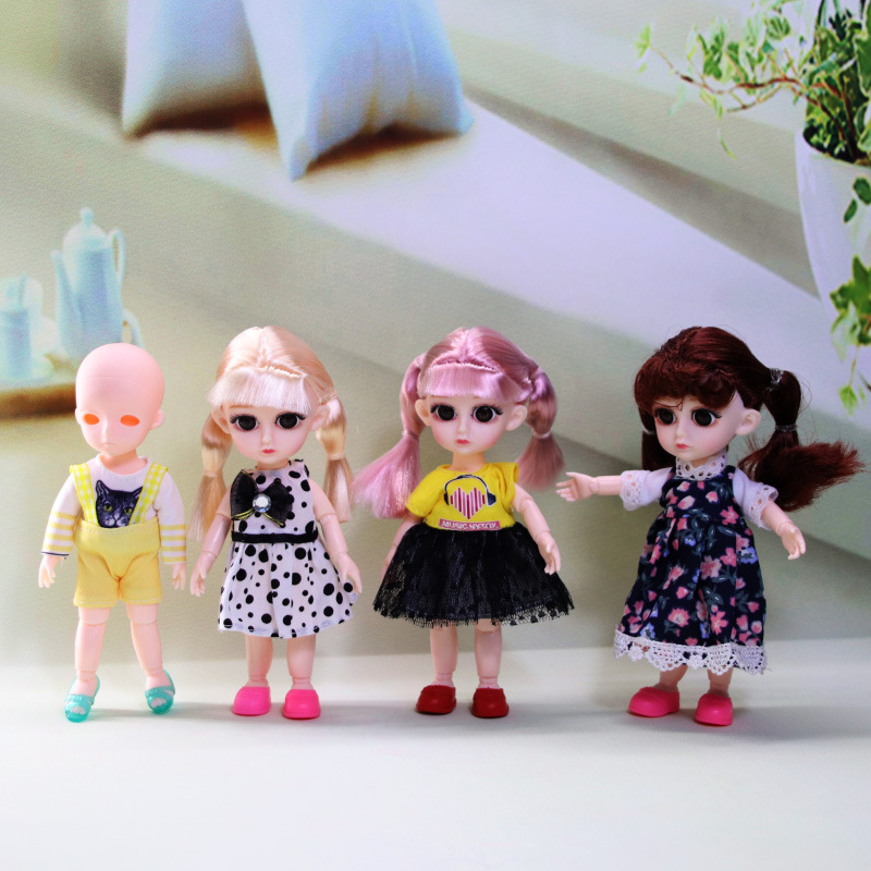 搪胶玩具过家家16cm公仔塑料婴儿配件公仔儿童短袖连衣裙娃娃|ms