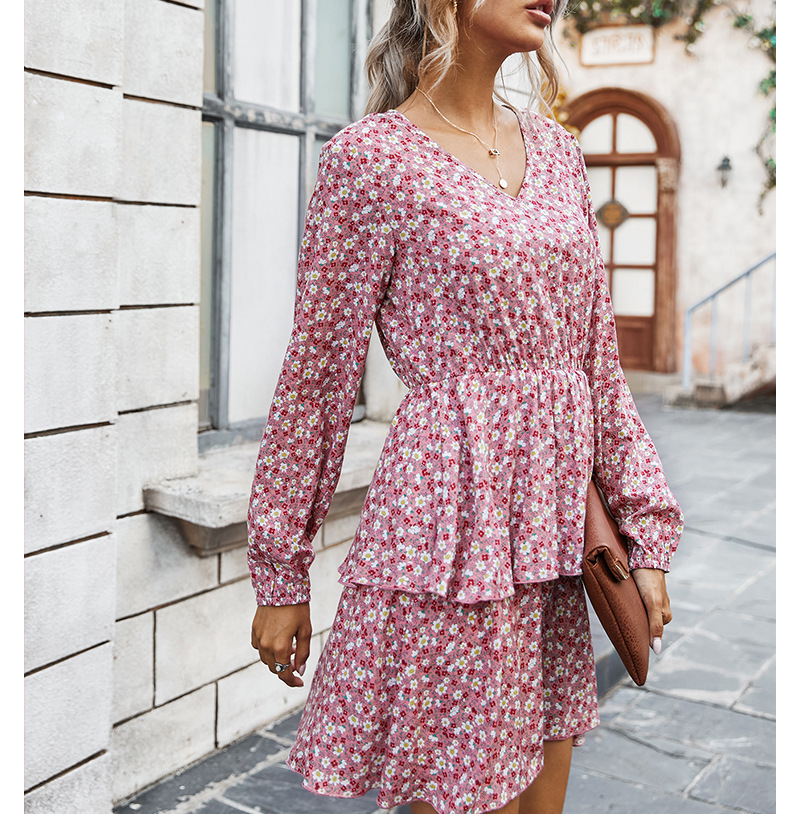 nueva tienda de ropa de otoño para mujer con cuello redondo y vestido floral dulce NSKA200