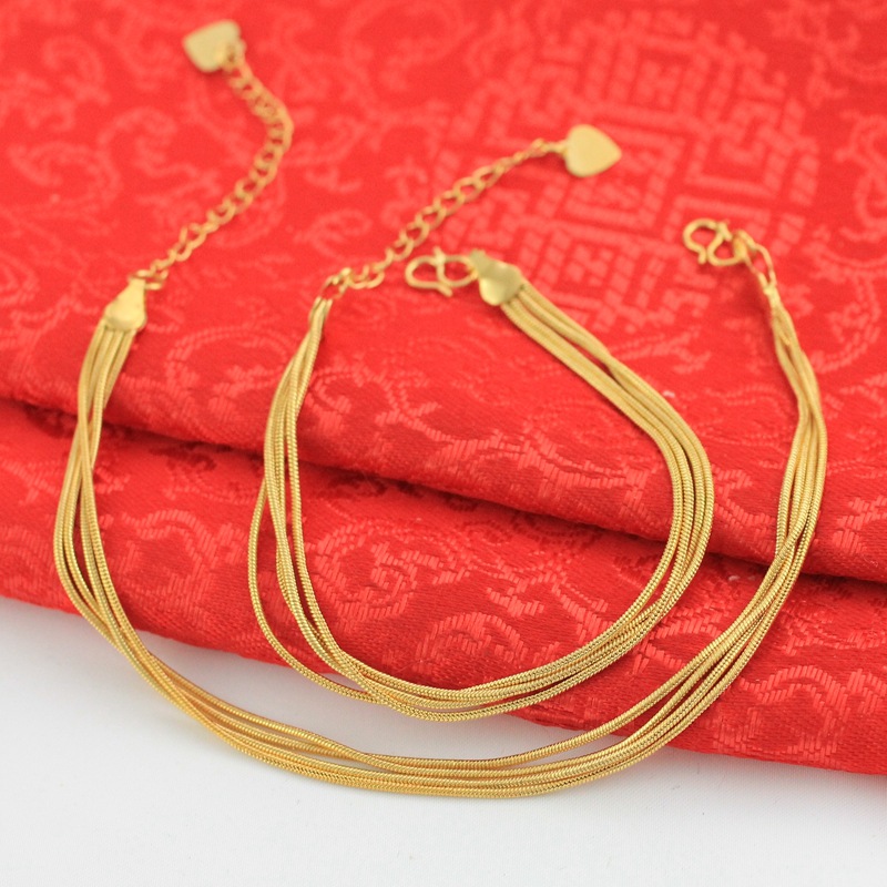 Shajin 4-line girl bracelet simulation gold color personality Korean snake line anklet extension chain