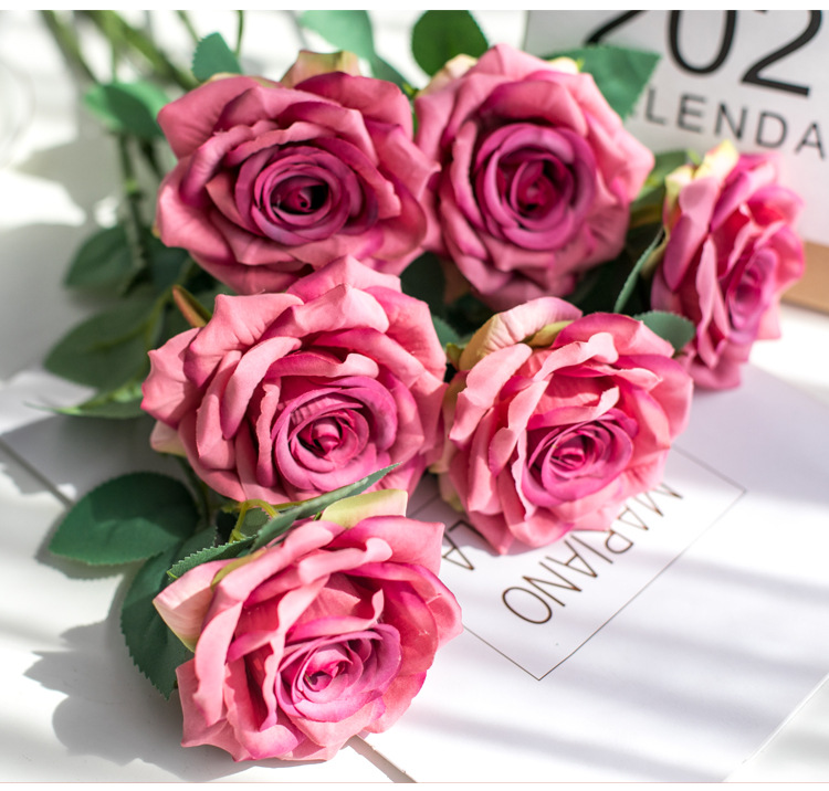 Nordic ins trandafir simulat o singură floare de mătase floare artificială decorare nuntă buchet cadou de Ziua Îndrăgostiților floare simulată_voghion.com