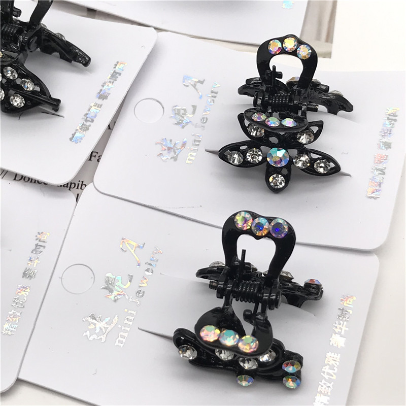 Venta caliente negro diamante incrustado pequeño clip superior clip lateral un yuan una pieza dos yuanes tienda accesorios para el cabello cabeza accesorios puesto de suministro