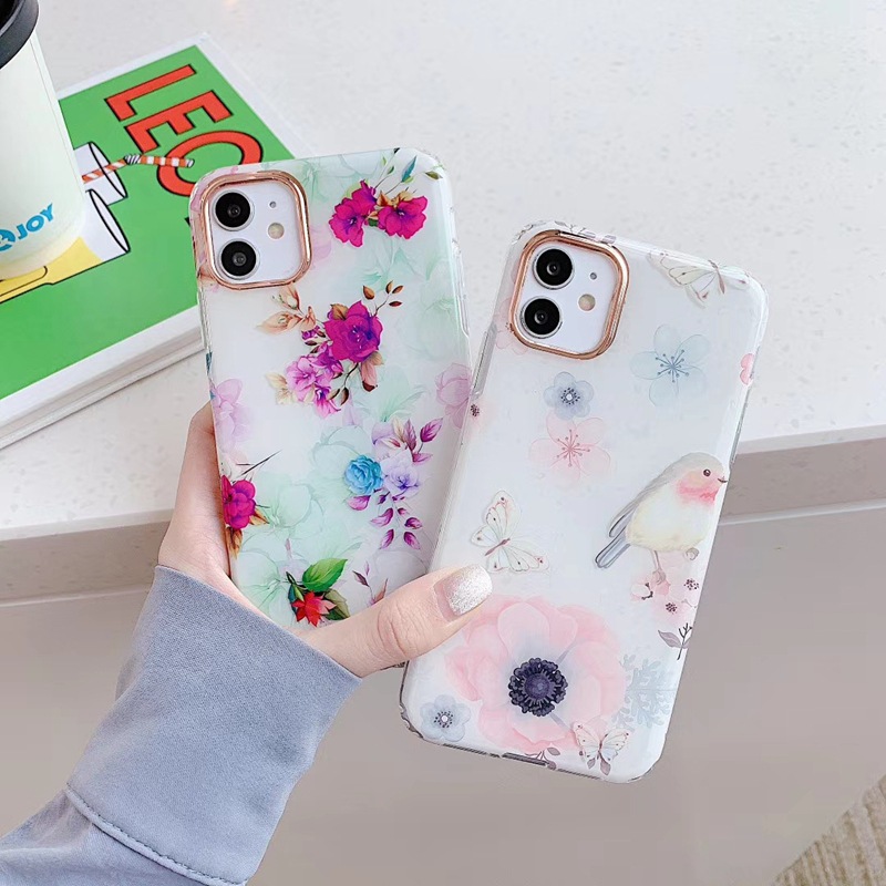 Custodia per telefono Apple 13pro XL con farfalla rosa e fiore fresco elettroplaccato, adatta per iPhone 12pro/7/8plus_voghion.com