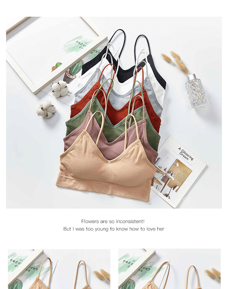 Threaded halter, beautiful back, chest wrap, fine shoulder strap, comfortable and breathable, solid-color underwear with chest pad, women's vest without steel ring detail image 12