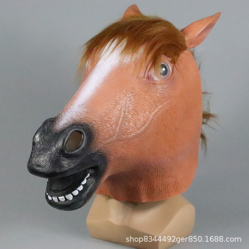 Cabeza de caballo máscara de cabeza animal cubierta de Halloween máscara de látex divertido show en vivo Cosplay props