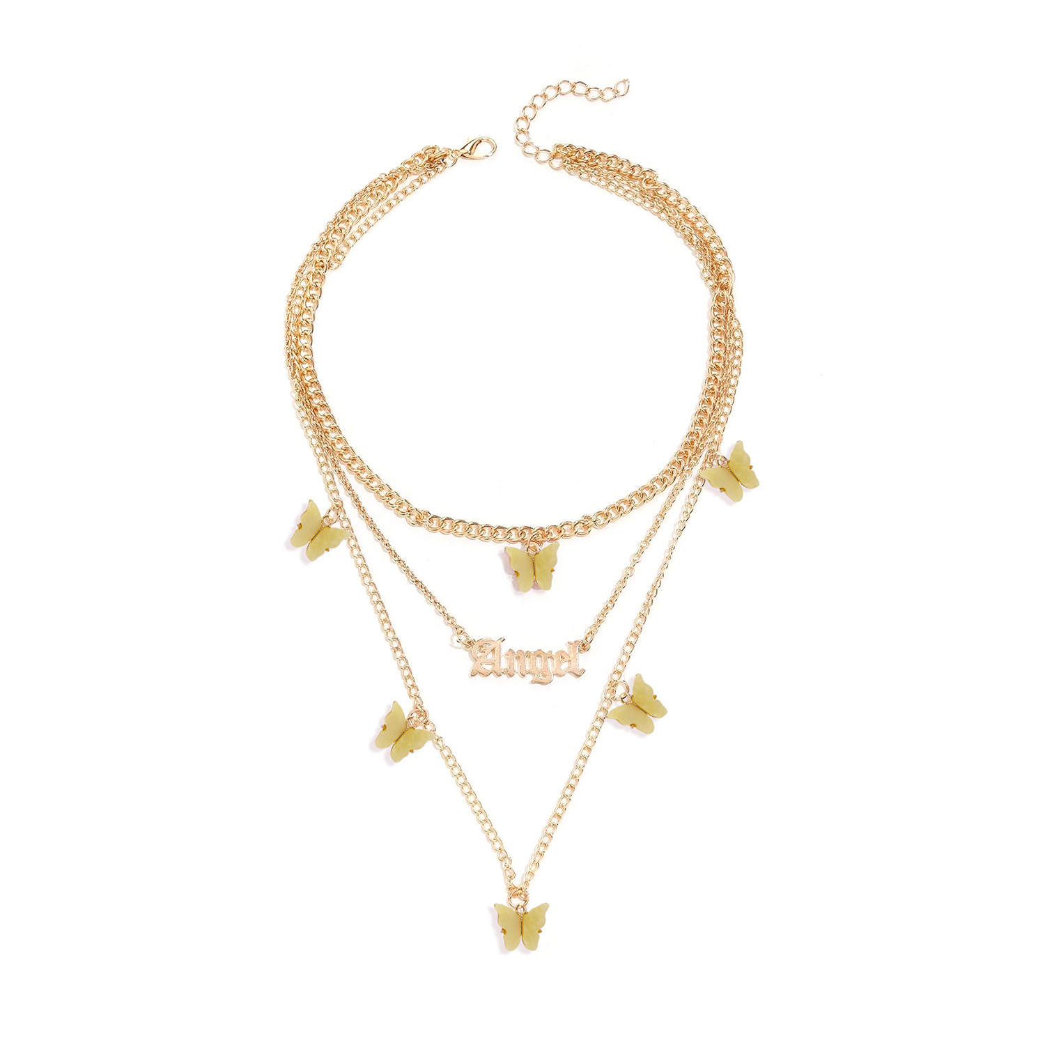 Accessoires Sauvages De Mode Populaire Alliage Papillon Anglais Trois Pièces Collier Chaîne De Clavicule En Gros Nihaojewelry display picture 2