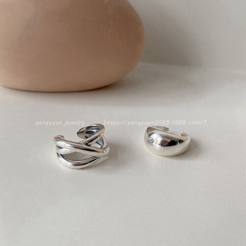 Japanese and Korean version of heavy industry 925 silver line cross ring female personality retro ins simple geometric glossy open ring