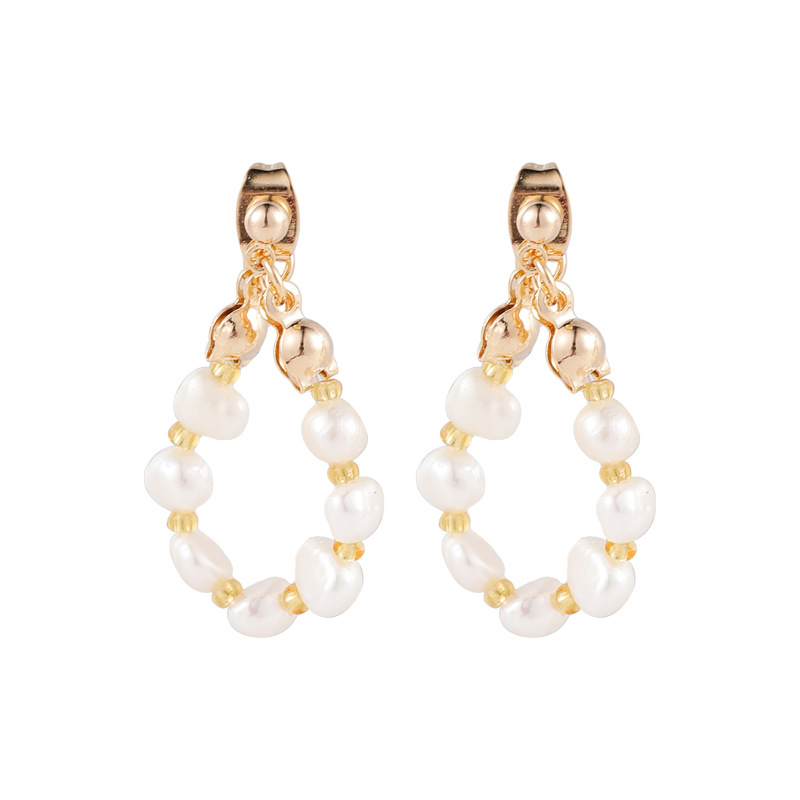 retro natural freshwater pearl rear-hanging 925 silver needle stud earrings nihaojewelry