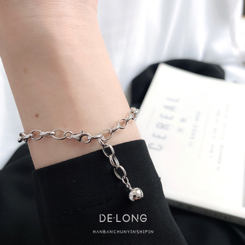 Heavy Industry Personality Pearl Chain Bracelet S925 Sterling Silver Chic Korean Feede Women's Bead Bracelet Trend Jewelry