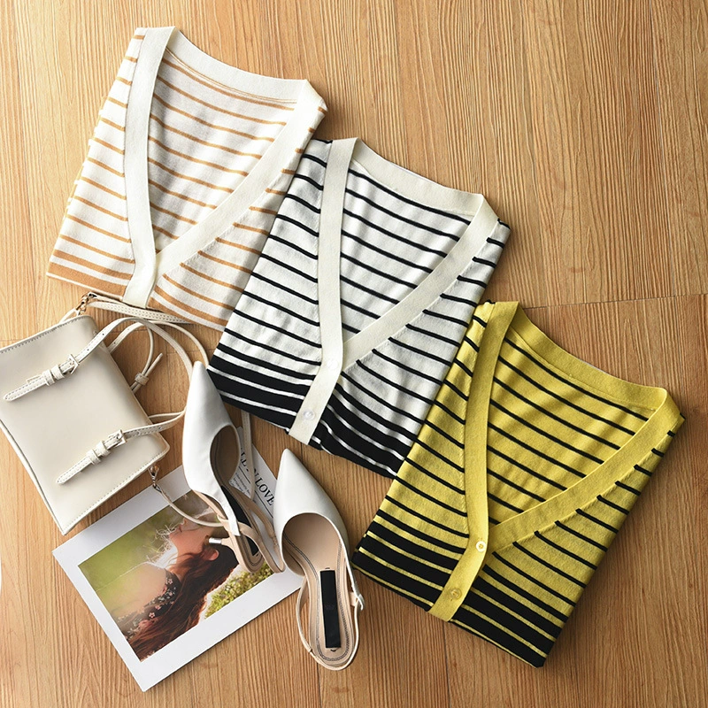 Гонконгский рис [хорошее качество, чтобы быть постоянным клиентом] кардиган с V-образным вырезом Ранняя осень свитер вязаный тонкий женский топ