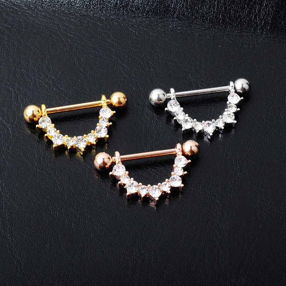 fashion piercing jewelry simple U-shaped diamond titanium steel breast ring