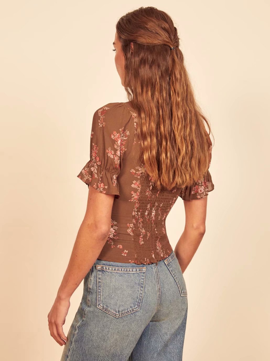 Retro Square Neck Short Printed Blouse NSAM19316