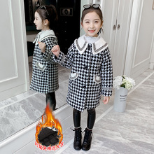 童装2021冬季新款女童格子夹棉呢大衣韩版中长款儿童时尚外套批发