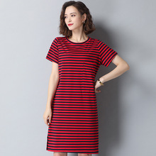 连衣裙女夏短袖2020新款韩版修身性感气质中长款条纹针织裙子