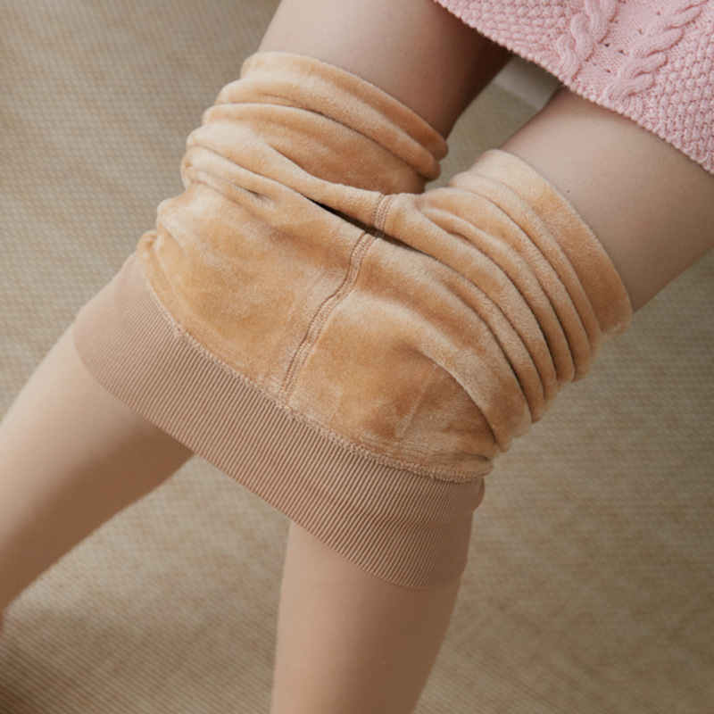200g de invierno polainas forradas de lana de las mujeres de cintura alta no enganchar perla terciopelo pantalones de una pieza más tamaño pantalones calientes