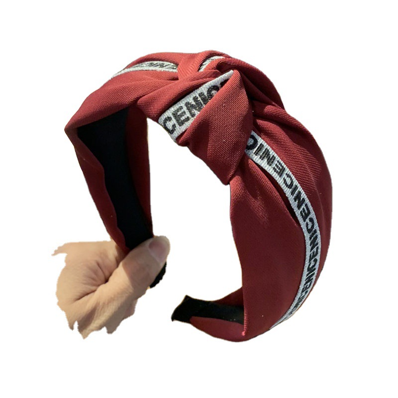 Neues koreanisches breites Rand-Knoten-Clip-Stirnband mit einfarbigem Buchstaben, süßer und niedlicher Haarschmuck für Erwachsene_voghion.com