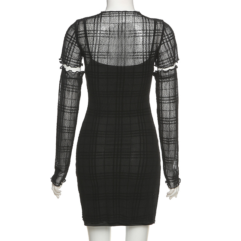 2020 Cross-Border European And American Style Autumn Winter New Women's Slim Fit High Waist Bodycon Fashion Plaid_ecoleips.com