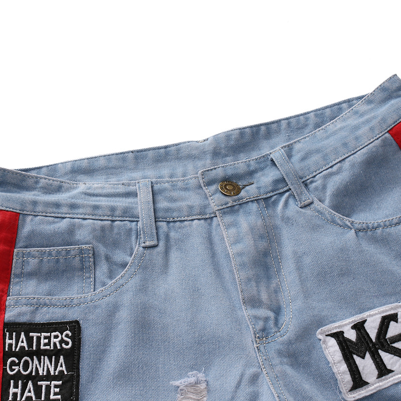 Foreign trade summer explosion men's fashion denim hole embroidered label shorts Europe and the United States loose straight jeans 22 Foreign trade summer explosion men's fashion denim hole embroidered label shorts Europe and the United States loose straight jeans 15