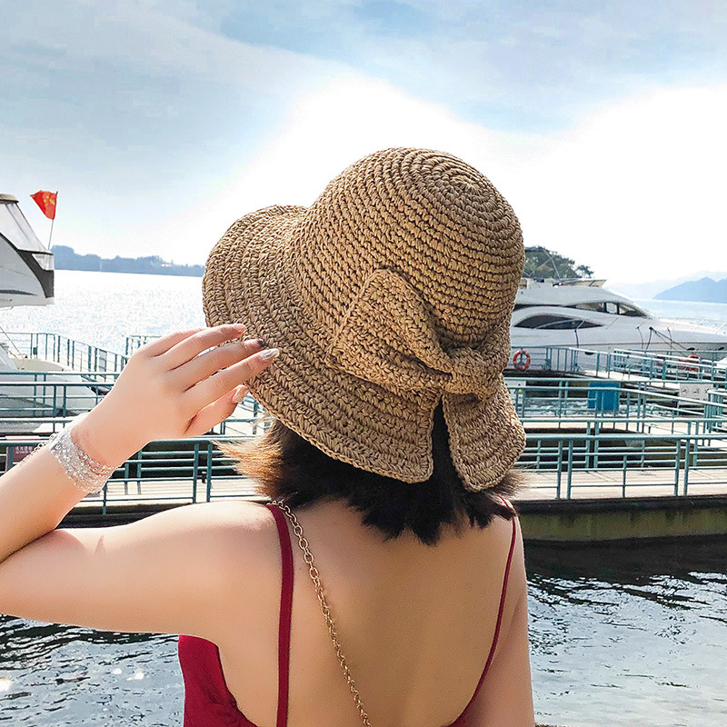 Корейский трещина бант соломенная шляпа женский лето складные японский солнцезащитный крем затенение путешествие на открытом воздухе солнце кепка соломенная шляпа