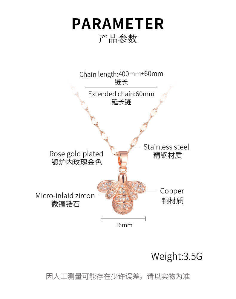 Creative Small Bee Inlaid Diamond Pendant Women All-match Necklace Wholesale display picture 1