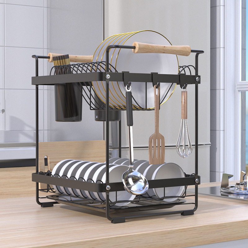 Stainless steel kitchen Dish rack Belt feed water Simplicity Shelf Chopsticks tube Cutting Board Rack black and white