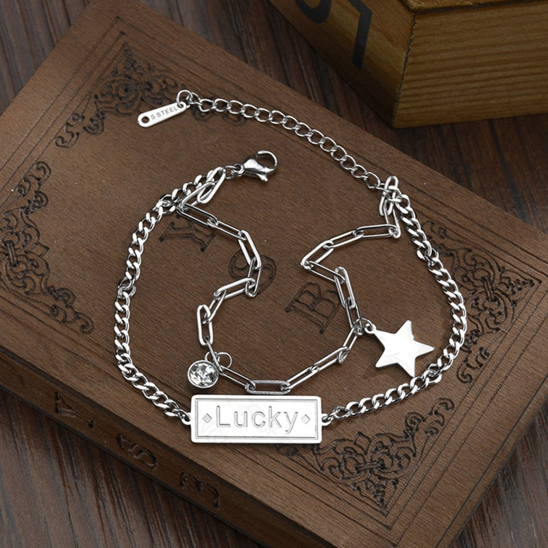 Koreanische Fünfzackige Doppelschicht-quastenkette Lucky Diamond Edelstahlarmband display picture 4