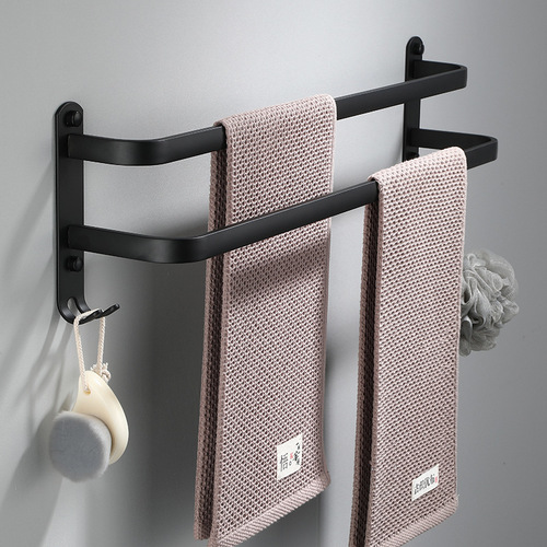 Black space aluminum towel rack towel bar single rod bathroom upper and lower rod hanging rod hanging towel rack bath towel rack