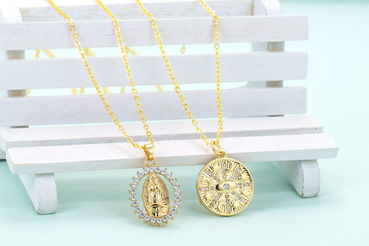 Creative Virgin Mary Geometric Pendant Micro-inlaid Zircon Necklace Wholesale display picture 1