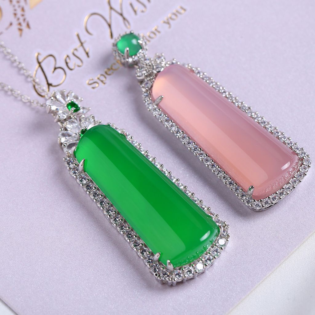 925 Chalcedony Pendant Chrysoprase Trapezoid Promotion Fortune No business card Necklace live broadcast Supply chain Manufactor