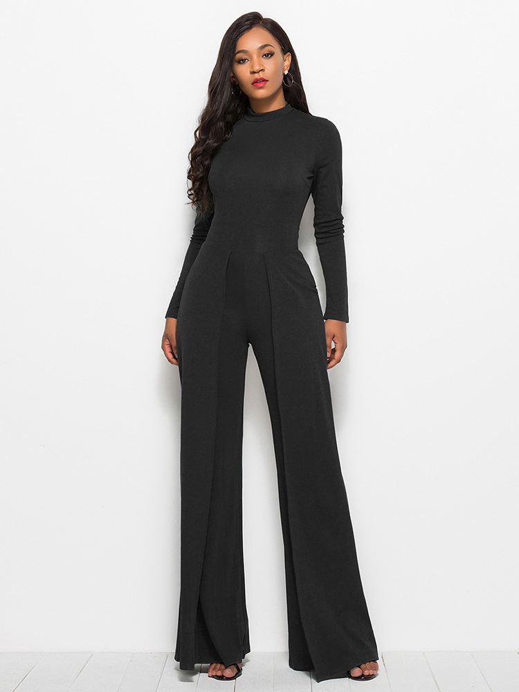 round neck long sleeve wide leg jumpsuit NSLM30303