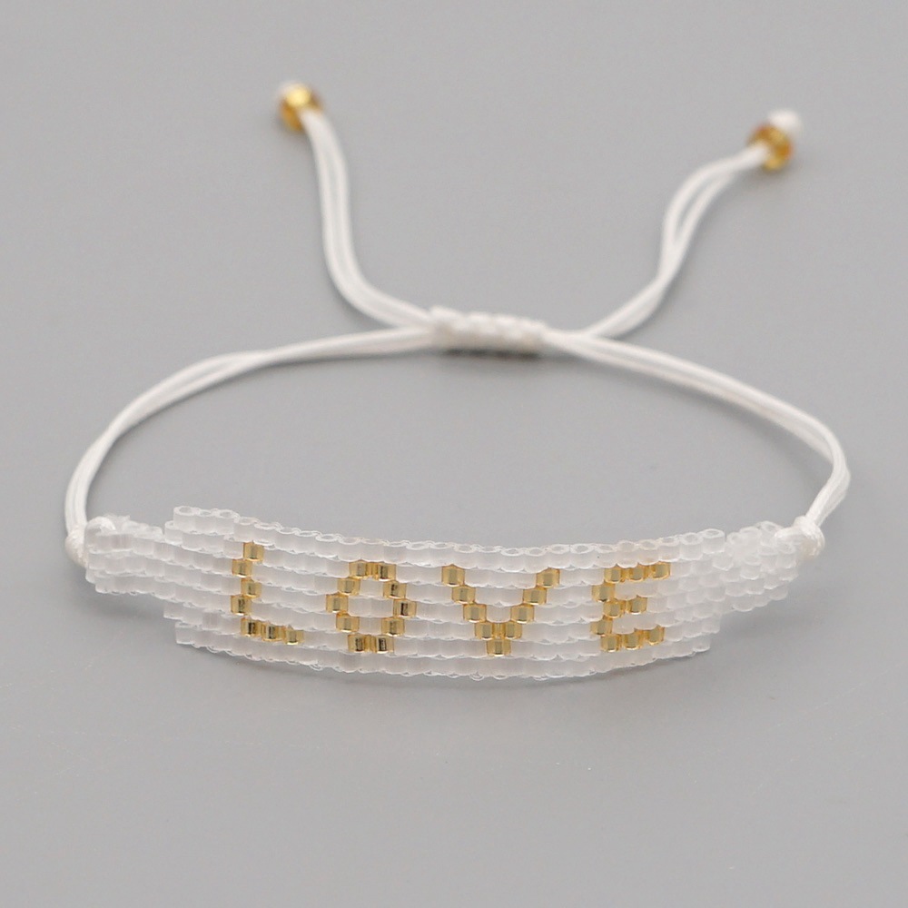 Miyuki rice beads woven white gold beads love letter bracelet handmade beaded lovers jewelrypicture7