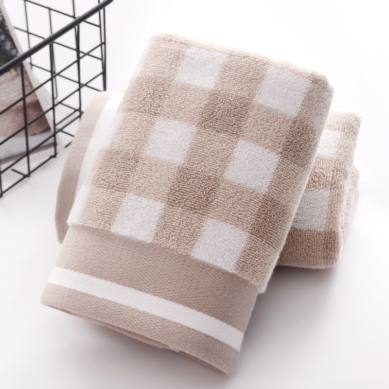 Serviette de toilette en coton à carreaux épais (120 g), douce et absorbante, avec logo personnalisé. Idéale comme cadeau._voghion.com