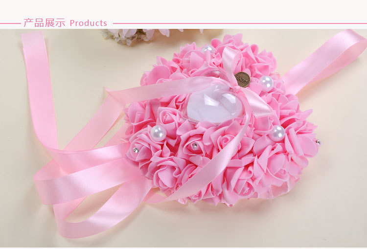 Cross-border foreign trade pe foam ring box, heart-shaped ring pillow, Western-style wedding supplies, rose pvc box packaging, hanging decoration detail image 9