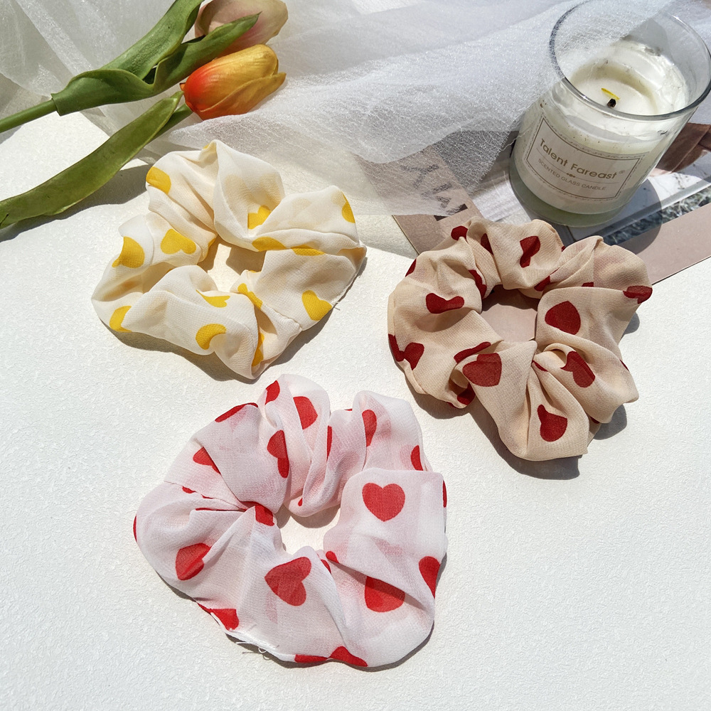 Simple Hair Scrunchies Korean Love Chiffon Hair Rope Large Intestine Circle Head Rope Tie Hair Rubber Band Wholesale Nihaojewelry display picture 4