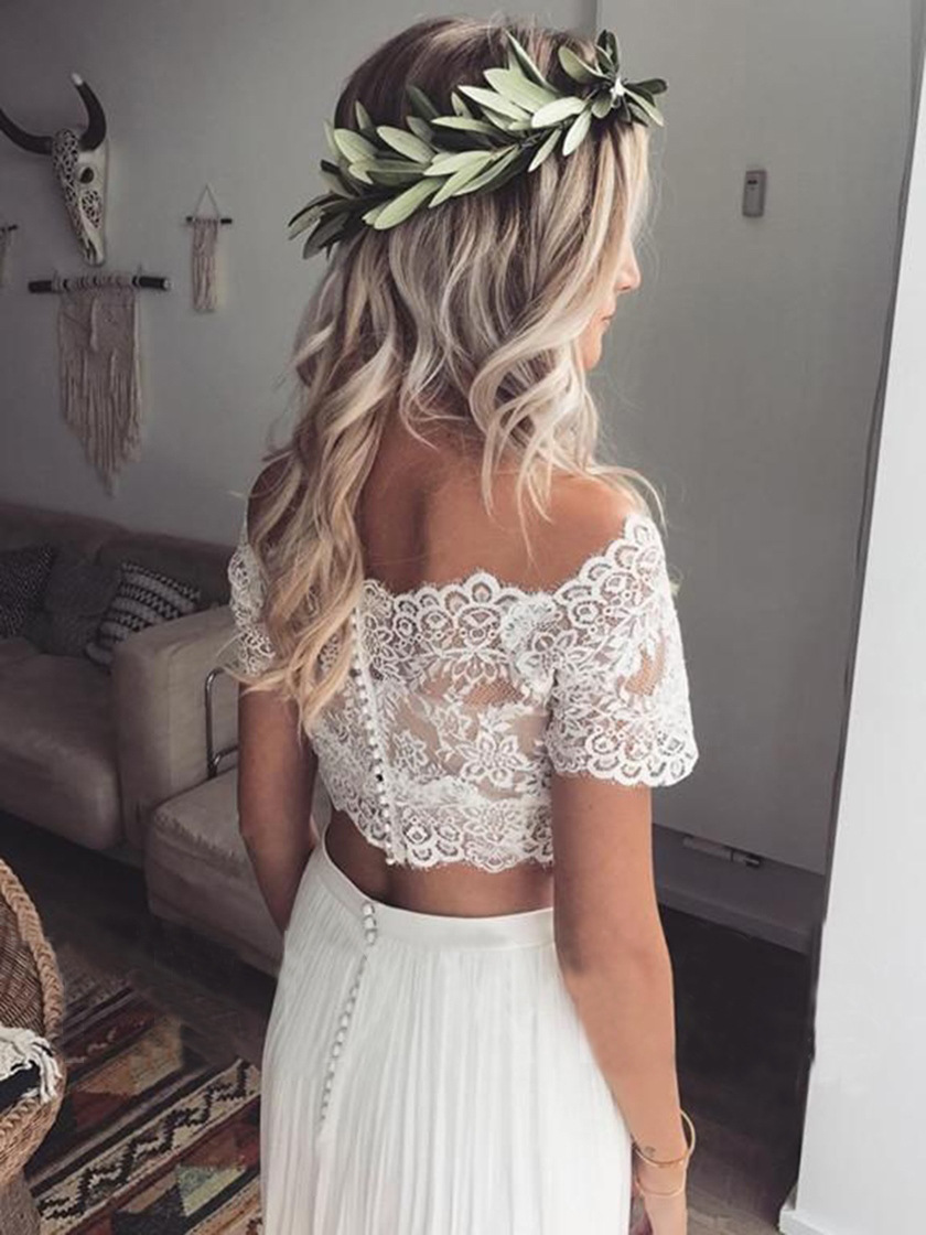 2025 New One-Shoulder Short-Sleeved Suit Slimming Look Lace Floor-Length Chiffon a Version Wedding Dress Travel Photography Gauze