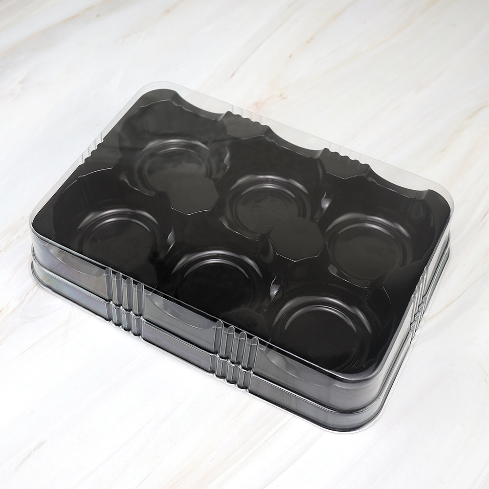 Caja de pastel de luna, 6 cápsulas de pastel de luna, pastel de frijoles verdes, caja de embalaje de plástico transparente, horneado, caja de embalaje desechable de West Point