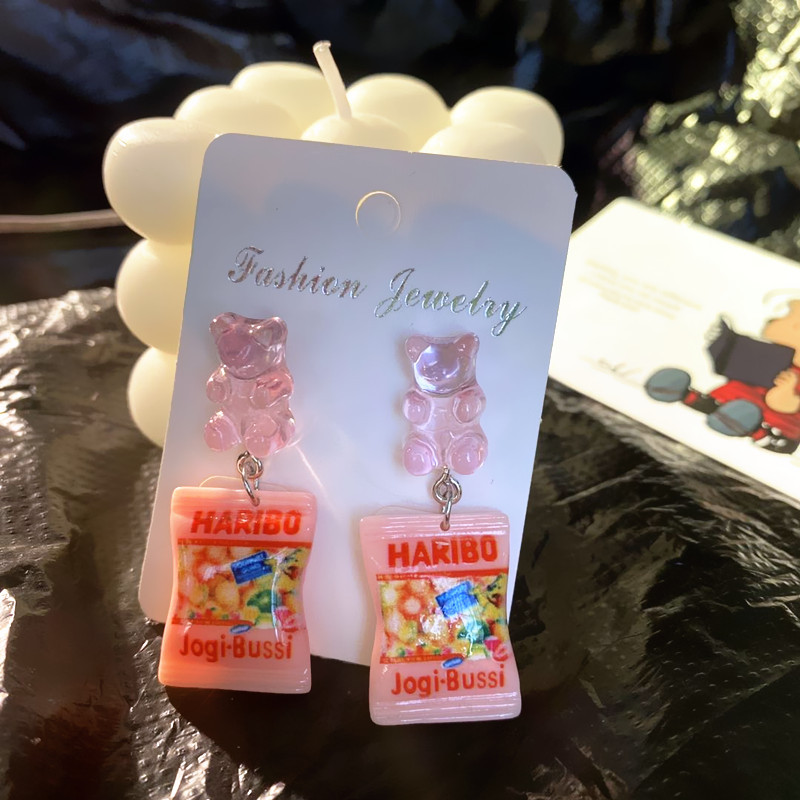 Creative Bear Candy Bag Ear Studs Childlike Simulation Food Play Earrings display picture 4